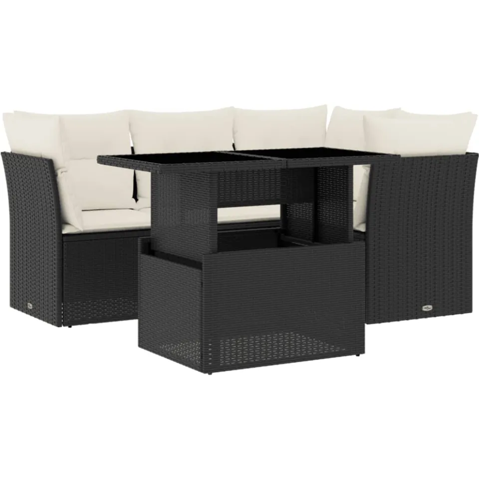 vidaXL 5-delige Loungeset met kussens poly rattan zwart, foto 3