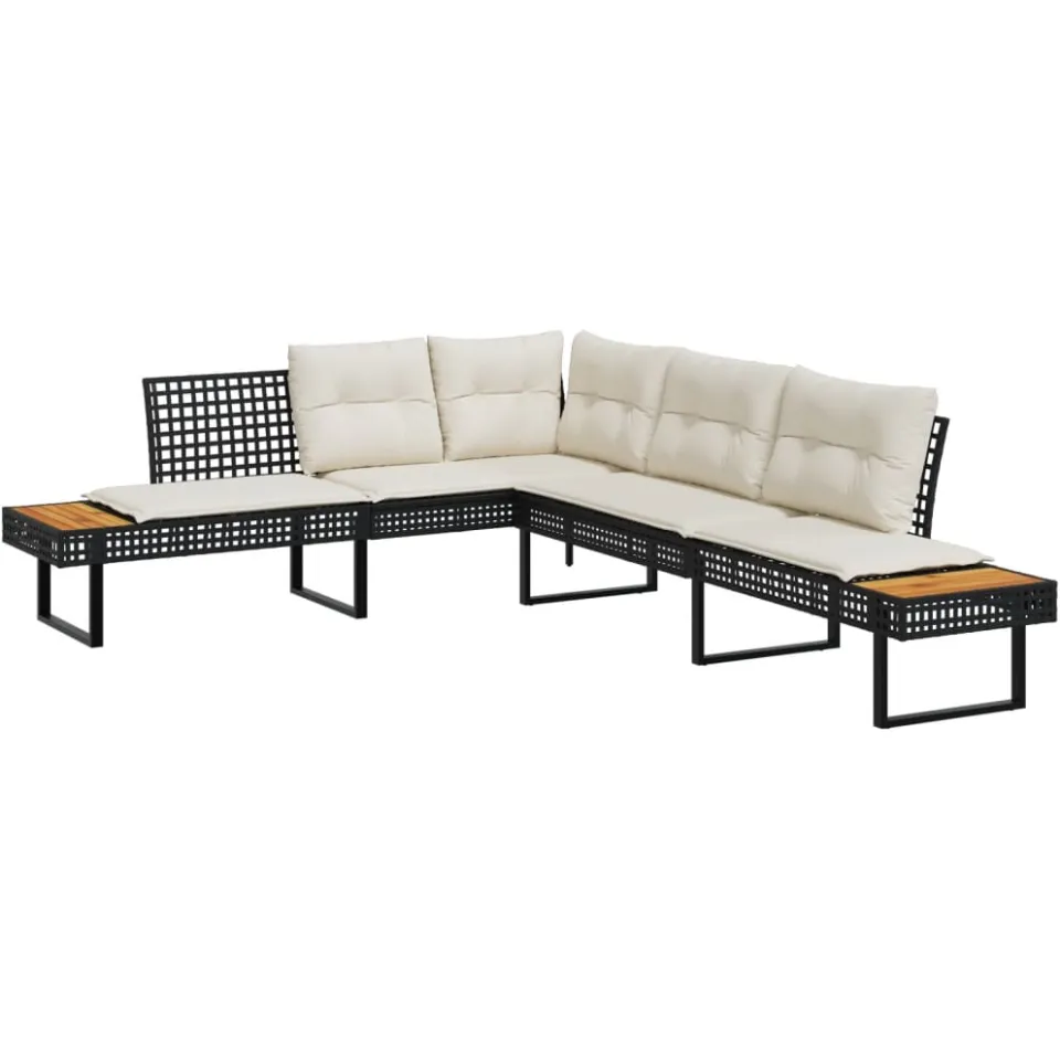 vidaXL 2-delige Loungeset met kussens poly rattan en acaciahout zwart, foto 3