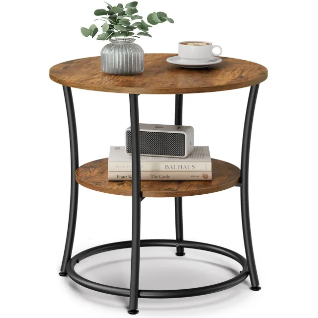 Sellino Bijzettafel - Salontafeltje - Woonkamertafeltje - Sofa Bijzettafeltje - Sofatafel - Stalen Frame - Bruin/Zwart - Ø 55 cm