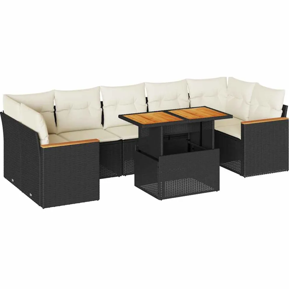 vidaXL 8-delige Loungeset met kussens poly rattan acacia zwart, foto 3