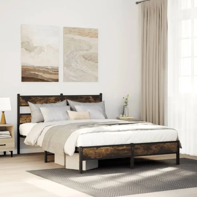 vidaXL Bedframe met hoofdbord zonder matras sonoma eiken 140x190 cm Bruin