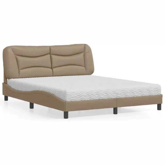 vidaXL Bed met matras "Hvar" kunstleer cappuccinokleurig 160x200 cm Bruin