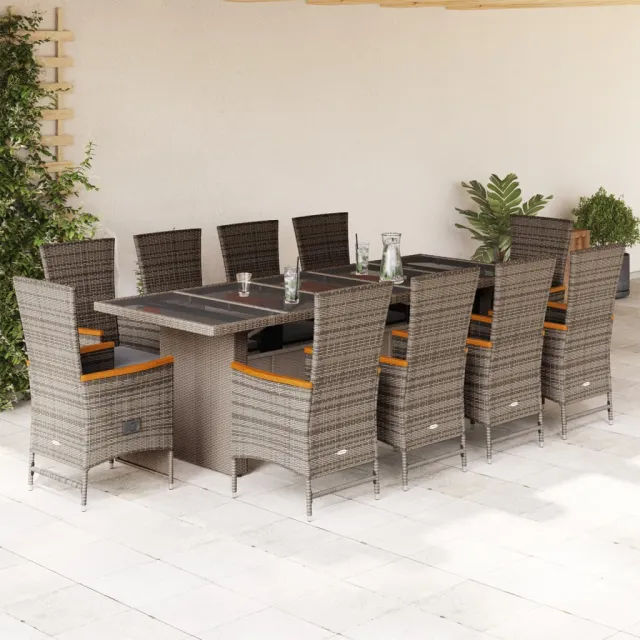 vidaXL 11-delige Tuinset met kussens poly rattan grijs, foto 2