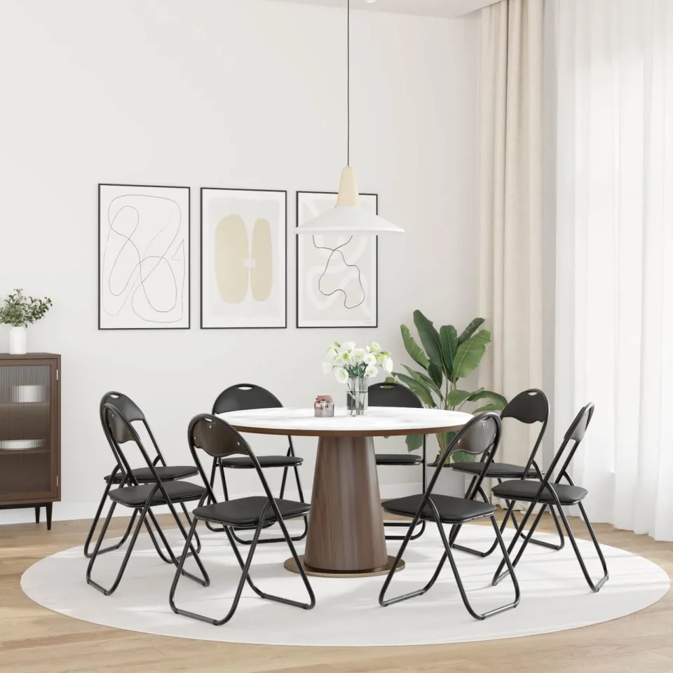 vidaXL Inklapbare stoel 8 st Nep Leer Zwart 48 x 43,5 x 81 cm, foto 4