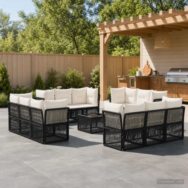 vidaXL Tuinbankenset 13 st 12-zits Zwart poly rattan, foto 2