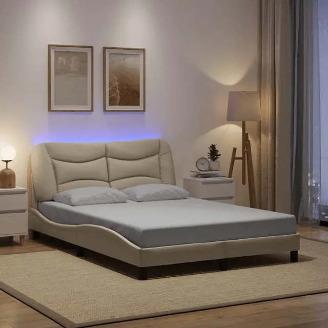vidaXL Bedframe met LED zonder matras "Hvar" 140x190 cm stof crème