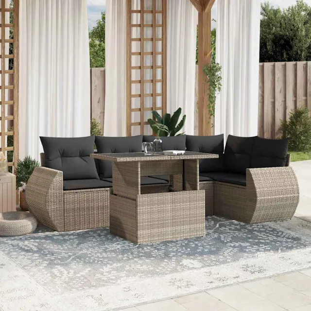 vidaXL 7-delige Loungeset met kussens poly rattan lichtgrijs grijs, foto 2