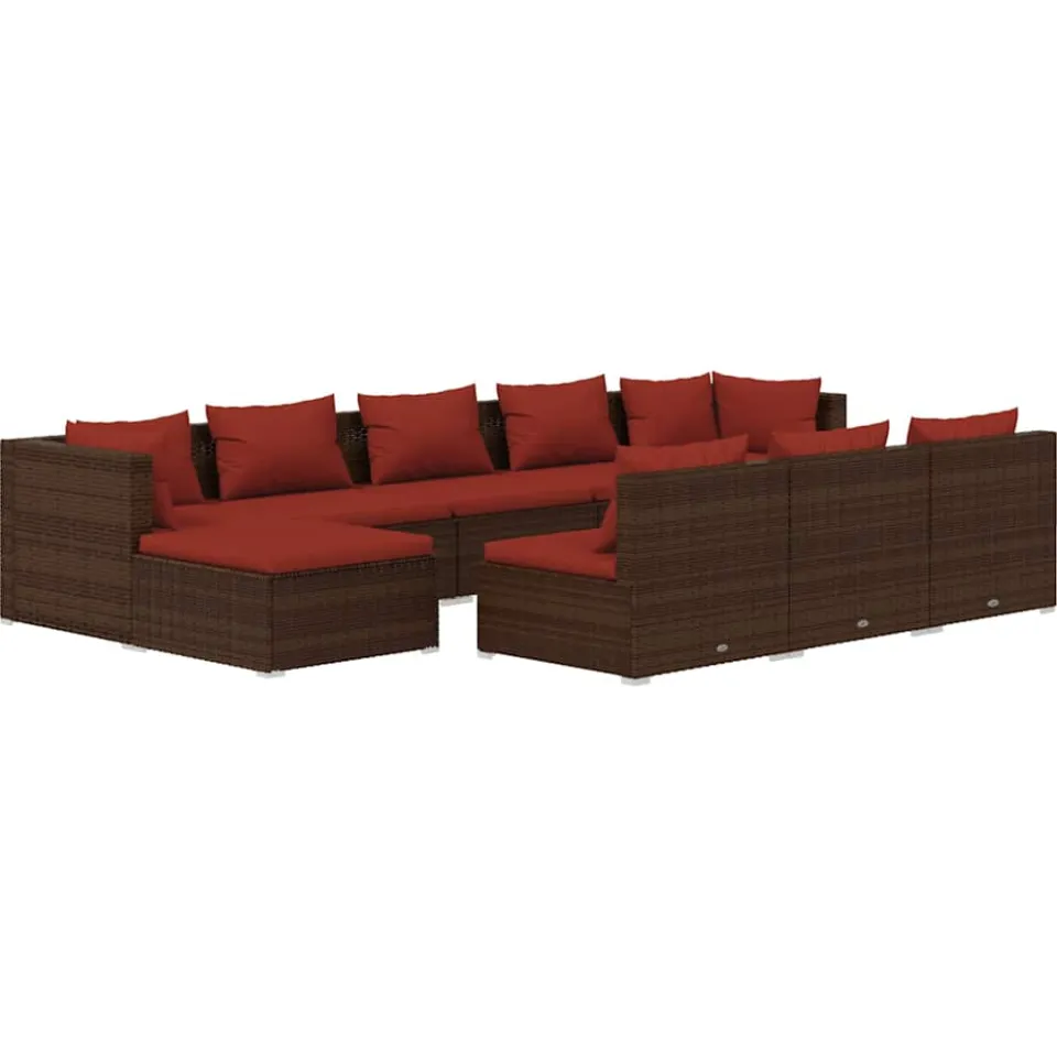 vidaXL 10-delige Loungeset met kussens poly rattan bruin, foto 3