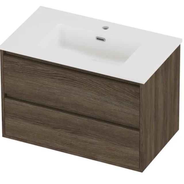 Proline Tribute Badmeubelset Porselein Elegant 1 Gat 80x46x54 cm Mat White Vital Oak Eiken