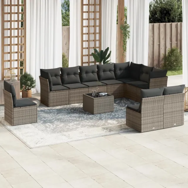 vidaXL 11-delige Loungeset met kussens poly rattan grijs, foto 2