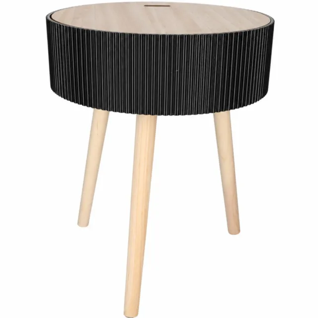 JENS Living Levi Opberg Bijzettafel Rond 38 x 38 x 48 cm - Zwart - Houten Tafel met Deksel en Verborgen Opbergruimte