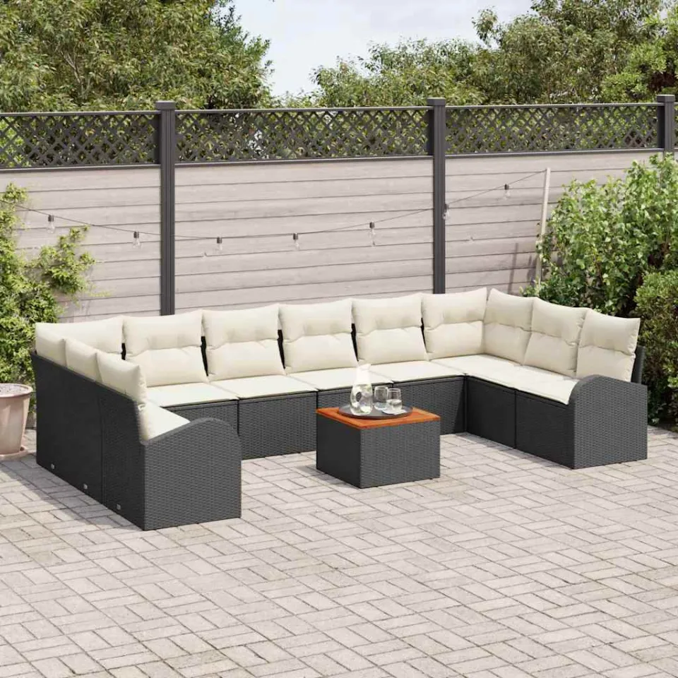vidaXL Tuinbankenset 11 st Zwart en Crème poly rattan, foto 2