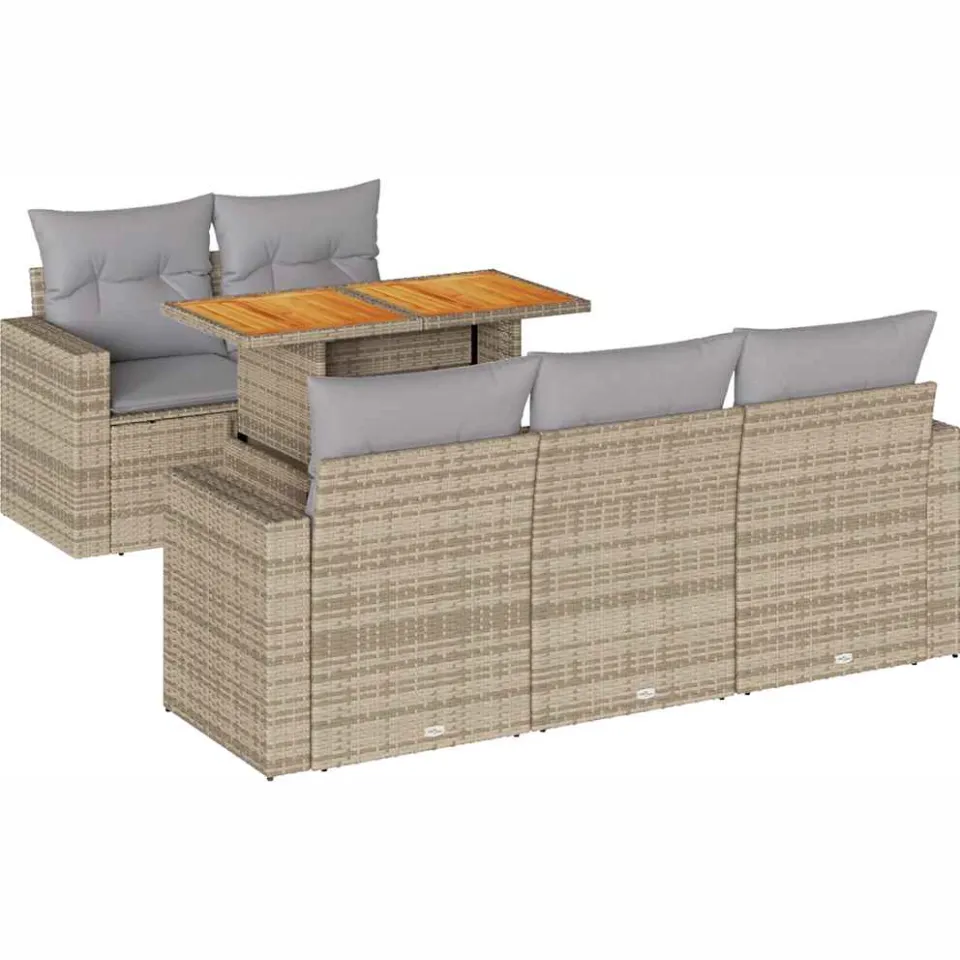 vidaXL 6-delige Loungeset met kussens poly rattan beige, foto 3