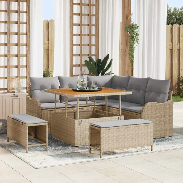 vidaXL Tuinbankenset 8 st Beige poly rattan, foto 2