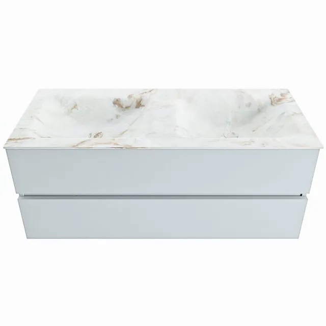 Mondiaz VICA-DLUX 120cm badmeubel onderkast Clay 2 lades. Inbouw wastafel CLOUD dubbel zonder kraangat, kleur Frappe.