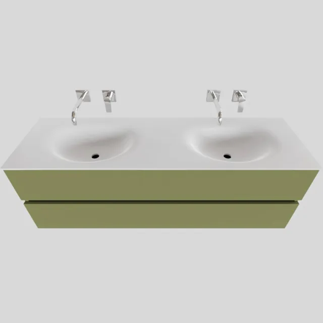 Boss & Wessing Badkamermeubel Solid Surface BWS Stockholm 150x46 cm Dubbel Mat Groen (zonder kraangaten)