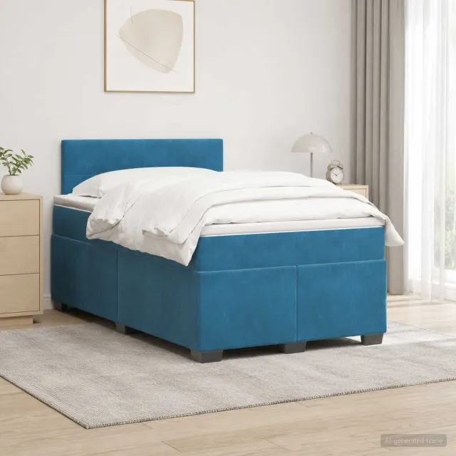 vidaXL Boxspring Bed met Matras en LED Blauw 120 x 190 cm fluweel