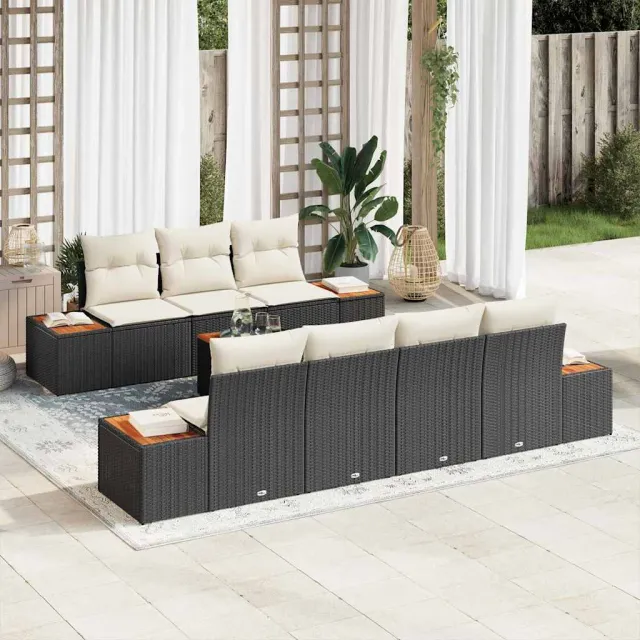 vidaXL Tuin Sofa Set 8 st Zwart en Crème poly rattan, foto 2