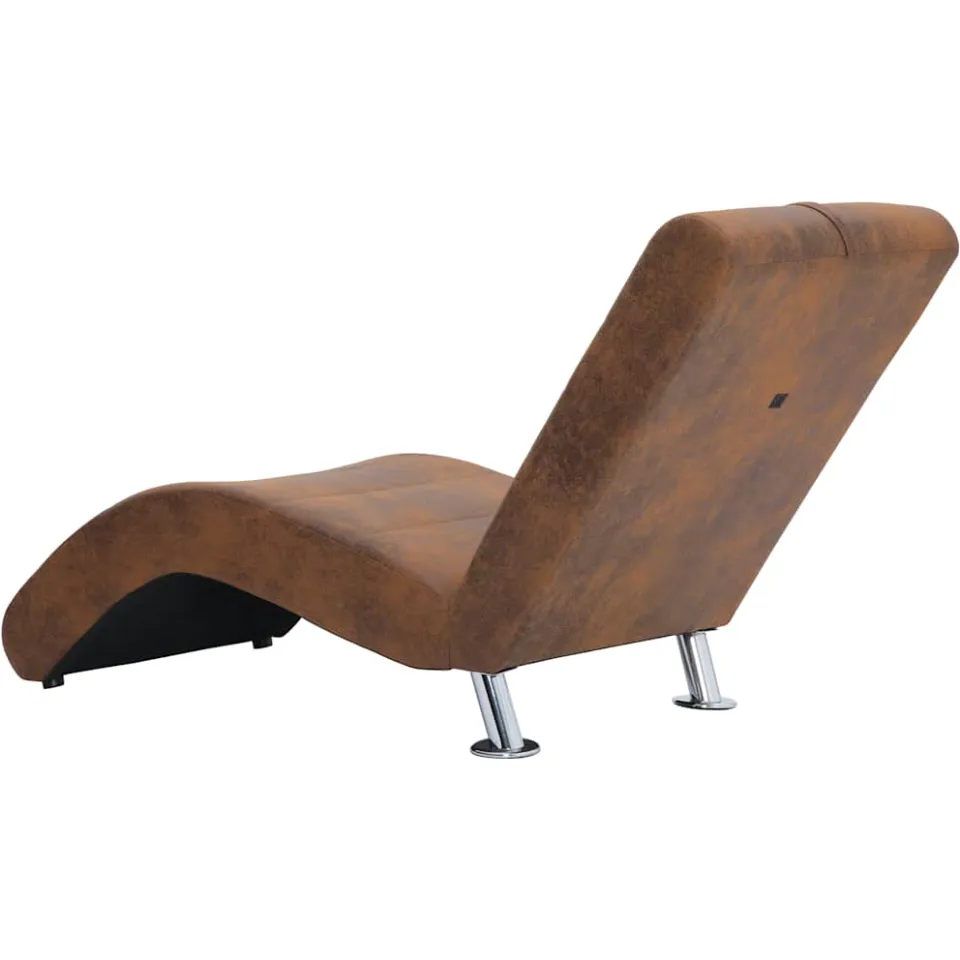 vidaXL Chaise longue met kussen kunstsuède bruin, foto 4