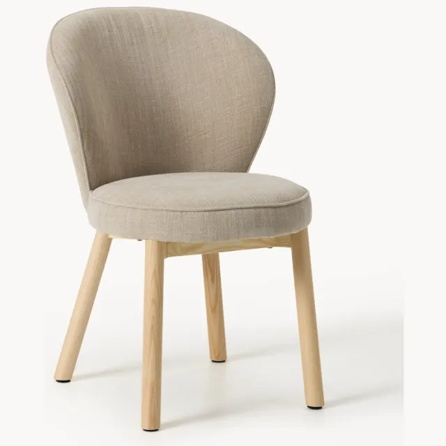 Westwing Collection Gestoffeerde eetstoel Serena met essenhouten poten Beige