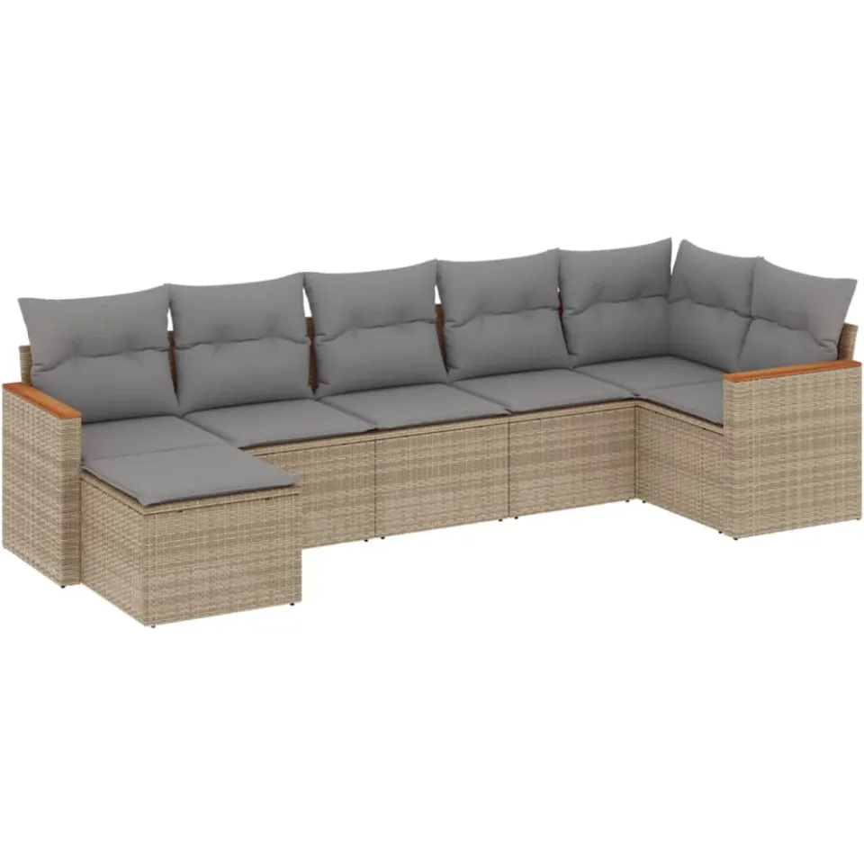 vidaXL 7-delige Loungeset met kussens poly rattan beige, foto 3