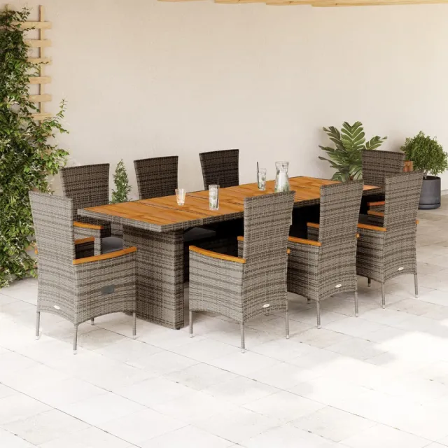 vidaXL 9-delige Tuinset met kussens poly rattan grijs, foto 2