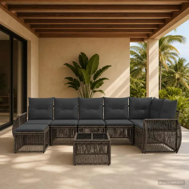 vidaXL Tuinbankenset 8 st Grijs en Donkergrijs poly rattan, foto 2