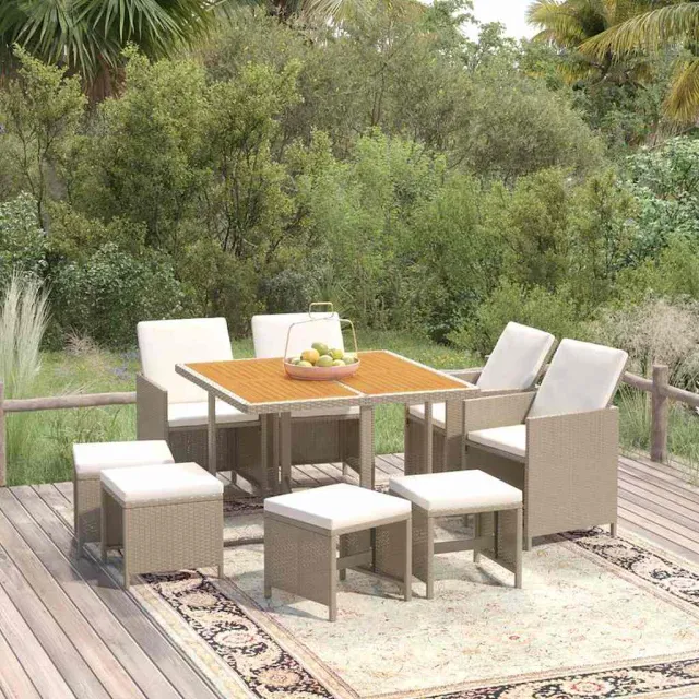 vidaXL 9-delige Tuinset met kussens poly rattan beige, foto 2