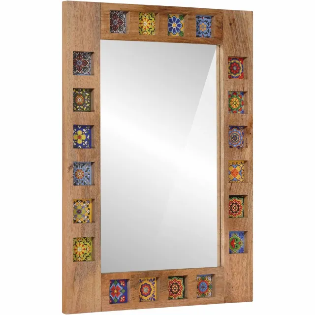 vidaXL Badkamer Spiegel Naturel 50 x 70 x 3 cm Massief Mango Hout Bruin
