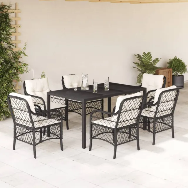 vidaXL 7-delige Tuinset met kussens poly rattan zwart, foto 2