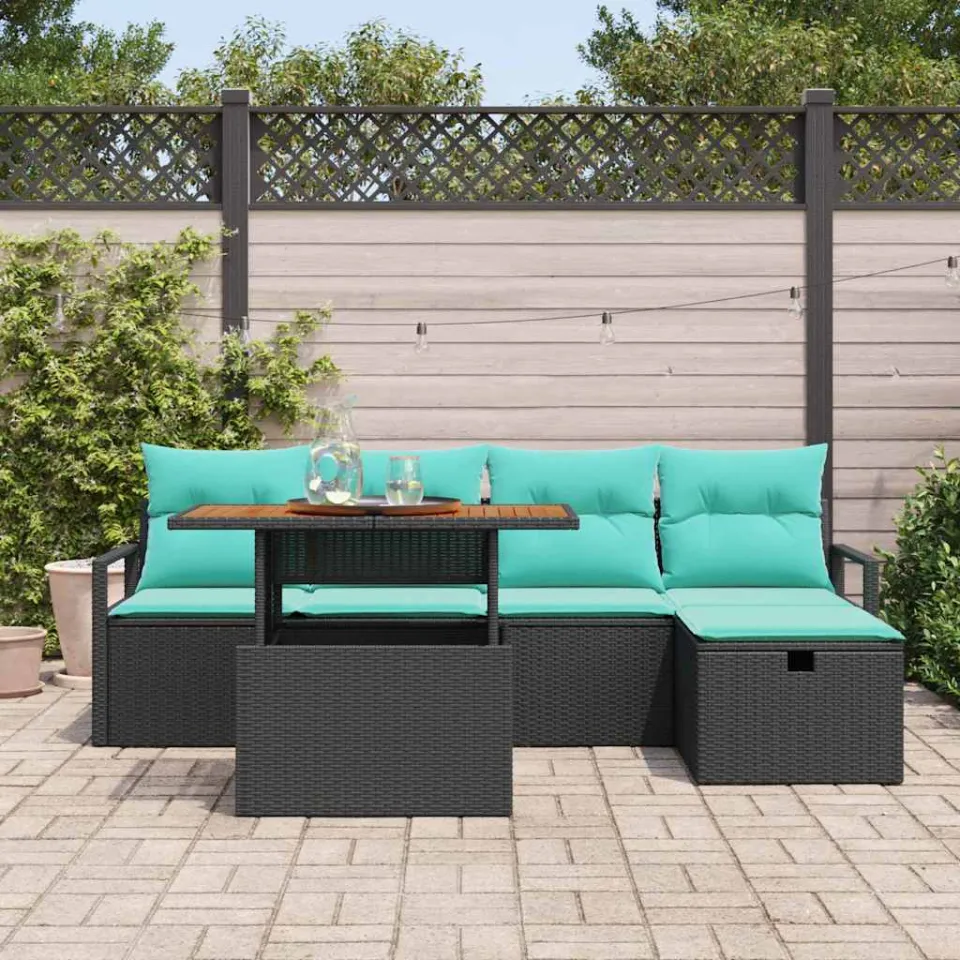 vidaXL Tuinbankenset 6 st Zwart en Teal