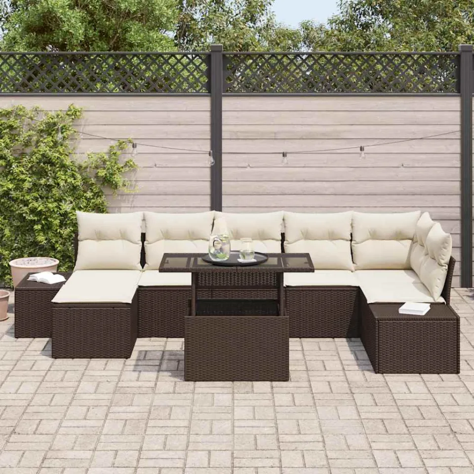 vidaXL Tuin Sofa Set 8 st Bruin en Crème poly rattan