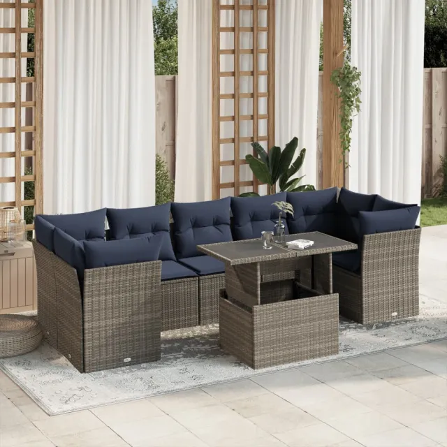 vidaXL 8-delige tuinbankset met kussens, grijs polyrotan, foto 2