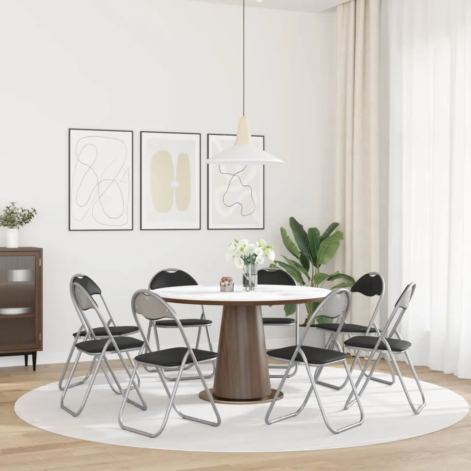 vidaXL Inklapbare stoel 8 st Nep Leer Zwart en Grijs 48 x 43,5 x 81 cm, foto 4