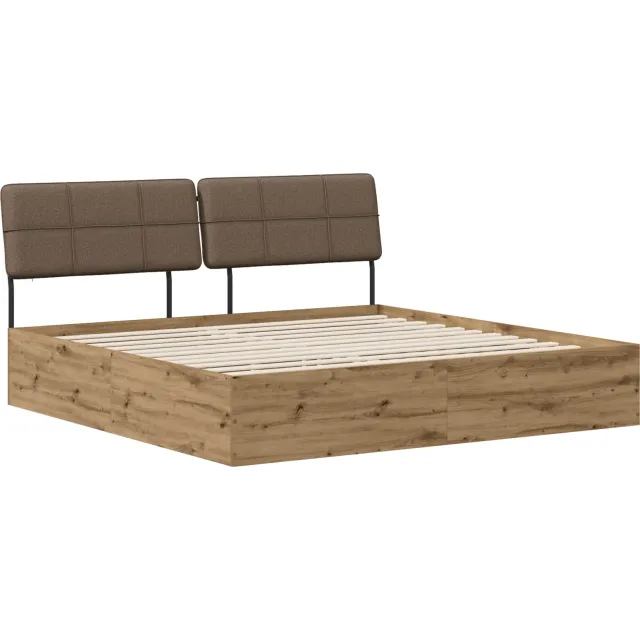 vidaXL Tweepersoonsbed met hoofdbord Artisan eiken en taupe Bruin