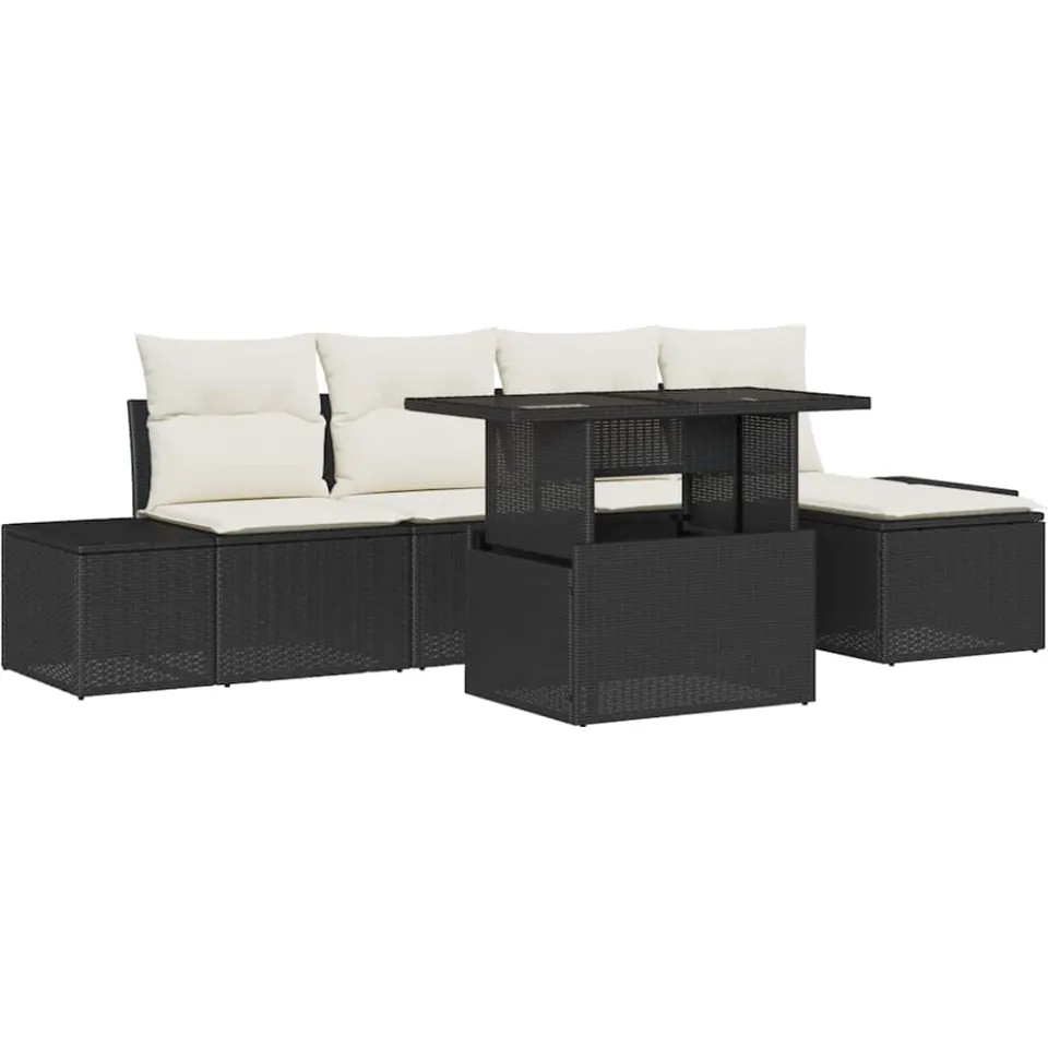 vidaXL Tuin Sofa Set 6 st Zwart en Crème poly rattan