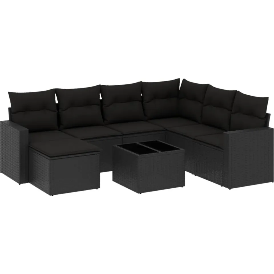vidaXL 8-delige Loungeset met kussens poly rattan zwart