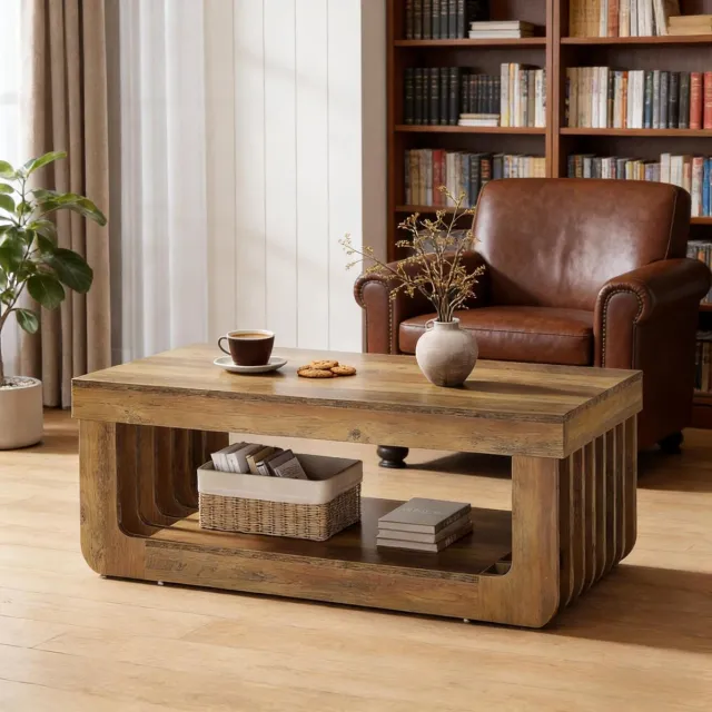 REDOM Salontafel - Rechthoekig 2-laags ontwerp met open opbergplank - MDF - Landelijke stijl - Bruin - 120 x 60 x 45 cm