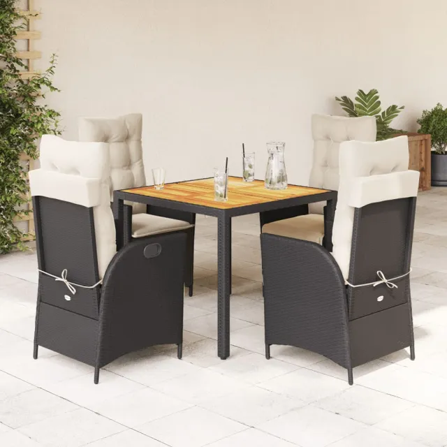 vidaXL 5-delige Tuinset met kussens poly rattan zwart, foto 2