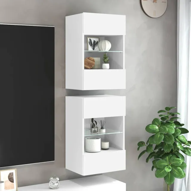 vidaXL Wandkasten met LED-verlichting voor tv 2 st 40x30x60,5 cm wit