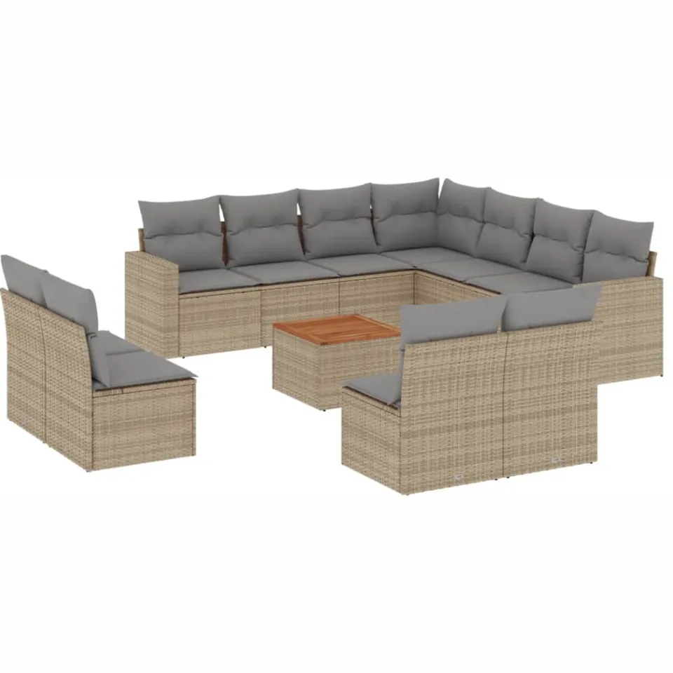 vidaXL 12-delige Loungeset met kussens poly rattan gemengd beige, foto 3
