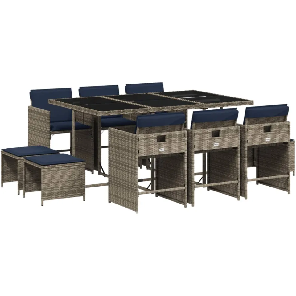 vidaXL 11-delige tuinset met kussens, grijs polyrotan, foto 3