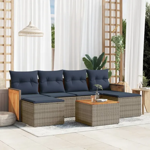 vidaXL 7-delige Loungeset met kussens poly rattan grijs, foto 2