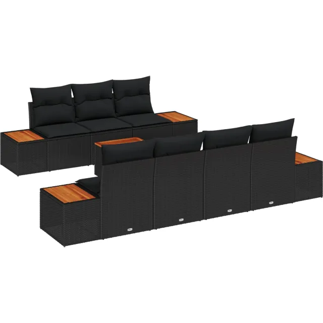 vidaXL Tuinbankenset 8 st Zwart Poly riet