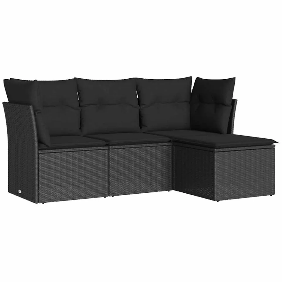 vidaXL 4-delige Loungeset met kussens poly rattan zwart, foto 3