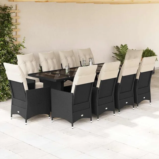 vidaXL 11-delige Bistroset met kussens poly rattan zwart