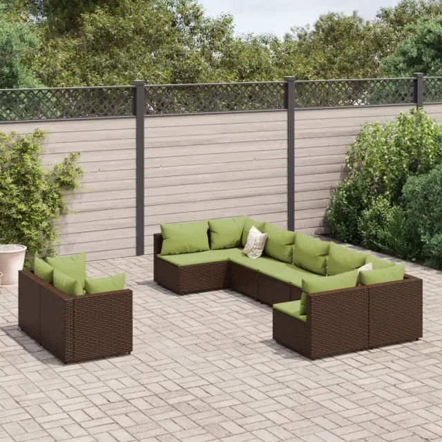 vidaXL 9-delige Loungeset met kussens poly rattan bruin, foto 2