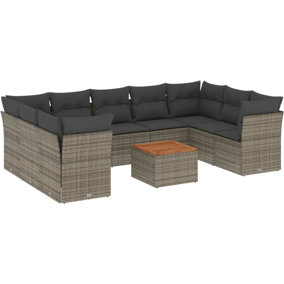 vidaXL 10-delige Loungeset met kussens poly rattan grijs, foto 3