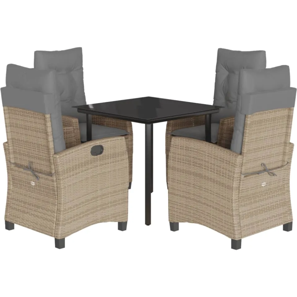 vidaXL 5-delige Tuinset met kussens poly rattan gemengd beige, foto 4