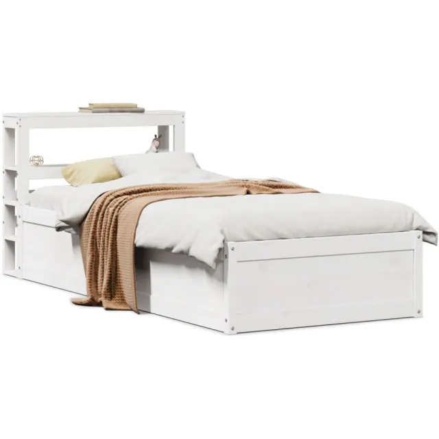vidaXL Bedframe met hoofdbord massief grenenhout wit 75x190 cm
